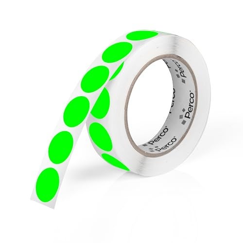 Perco Fluorescent Green 1-Inch Round Circle Dot Sticker Labels with Easy Peel Perforation - 1,000 Labels per Roll - Strong Adhesion, Vibrant Colors for Organizing, Crafting & More - Made in USA - Image 1