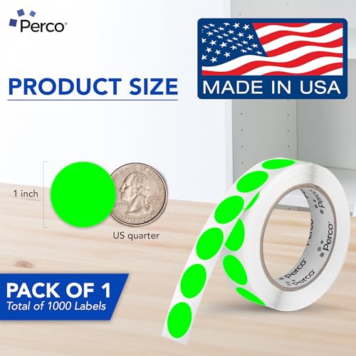 Perco Fluorescent Green 1-Inch Round Circle Dot Sticker Labels with Easy Peel Perforation - 1,000 Labels per Roll - Strong Adhesion, Vibrant Colors for Organizing, Crafting & More - Made in USA - Image 2