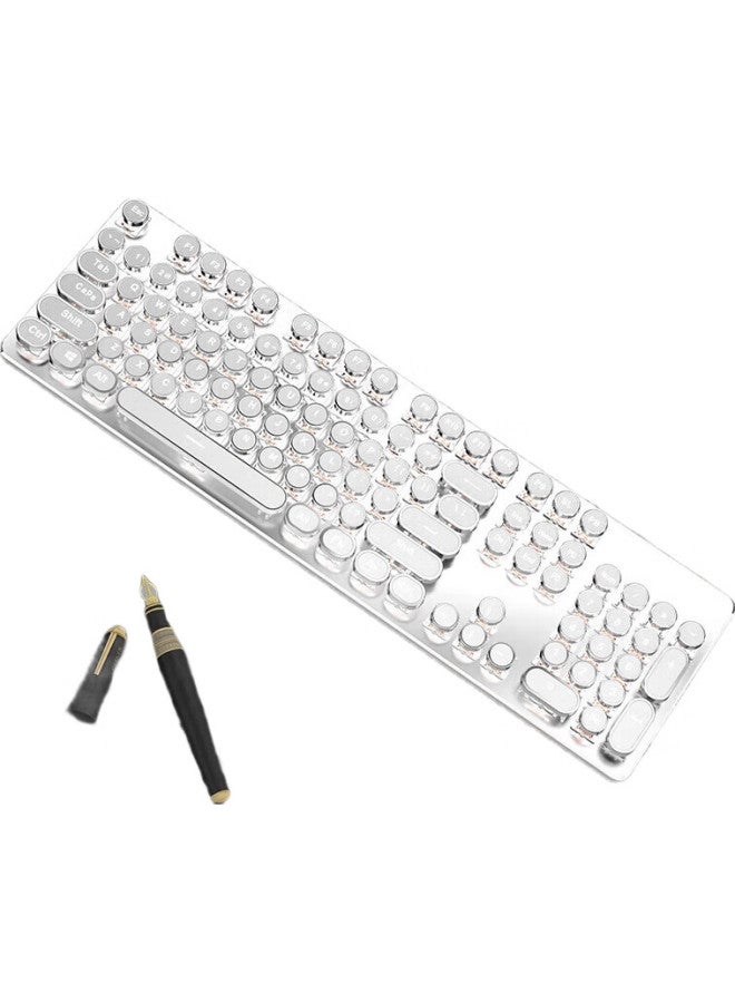 Eweadn Tk100 Punk Mechanical Keyboard, Gaming Wired Keyboard For Desktop And Laptop, External Office Typing Retro Accessory For Pubg, White With White Backlight And Brown Switches - Image 1