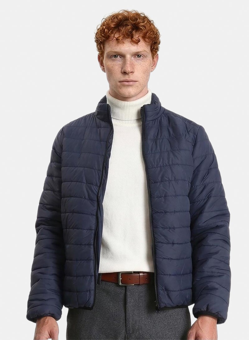 RAVIN Men Mock Neck Zipped Bomber Jacket Navy Blue - Image 1