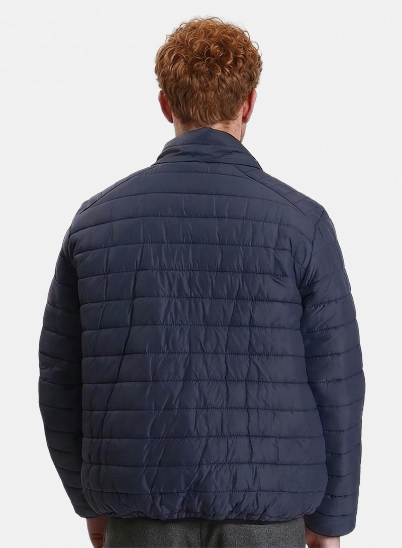 RAVIN Men Mock Neck Zipped Bomber Jacket Navy Blue - Image 2