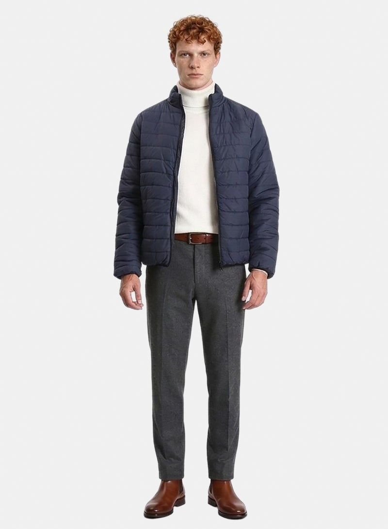 RAVIN Men Mock Neck Zipped Bomber Jacket Navy Blue - Image 4