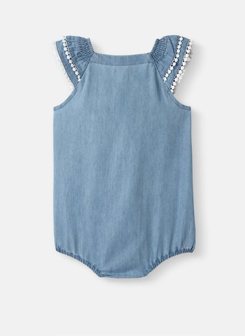 Nautinati Nautinati Girls Denim Cotton Rainbow Embroidered Bodysuit