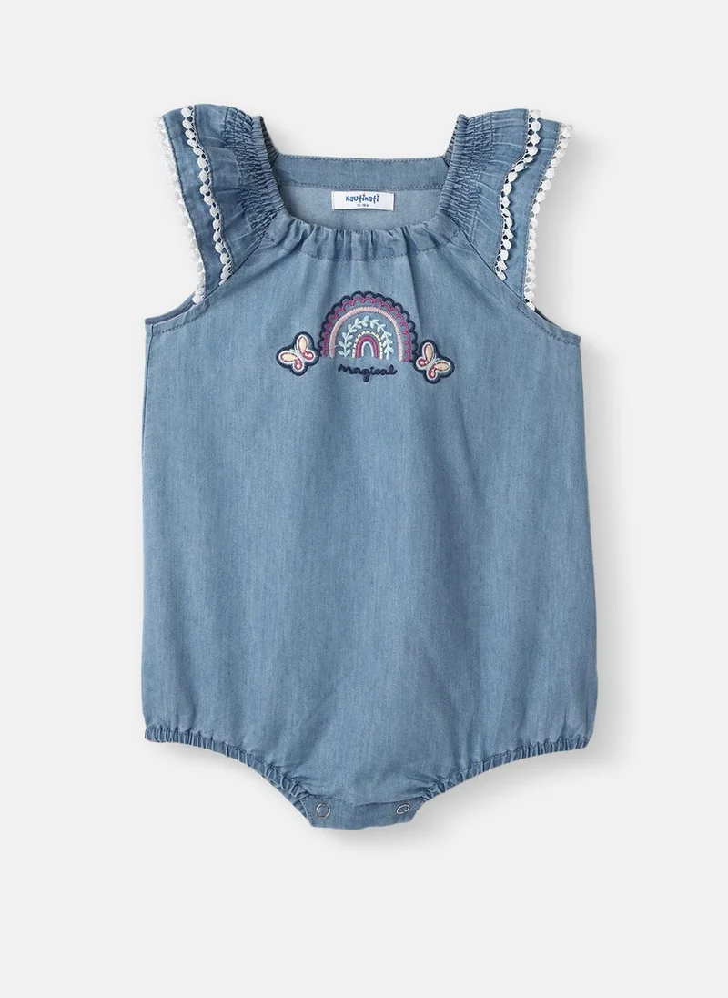 Nautinati Nautinati Girls Denim Cotton Rainbow Embroidered Bodysuit