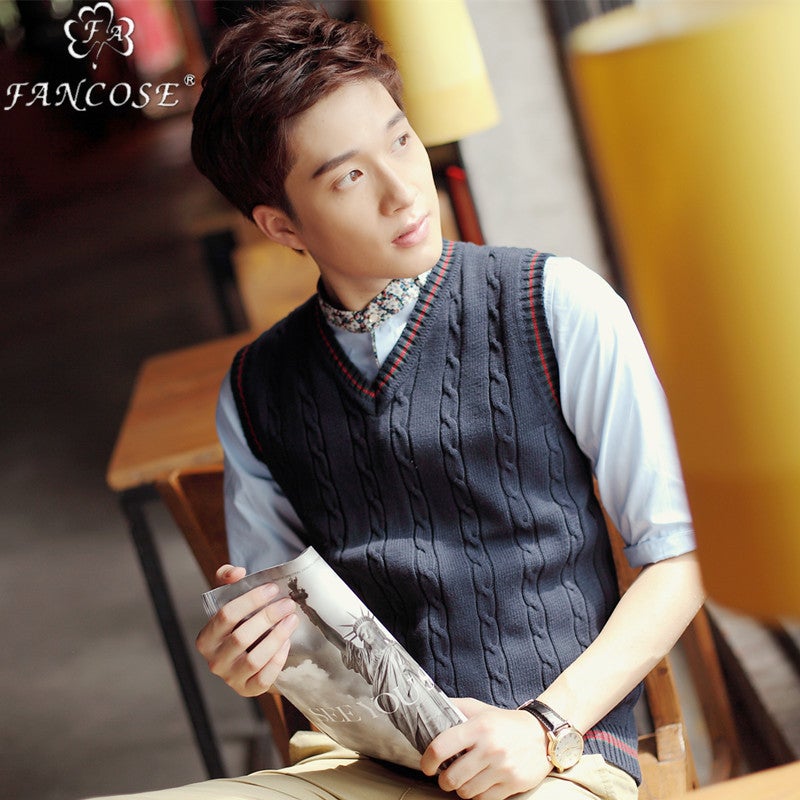 Mens Wool Vest Mens Knitted Vest Slim-fit Youth Sleeveless Sweater V-neck Thin Korean Mens Waistcoat Fashionable Light gray - Image 2