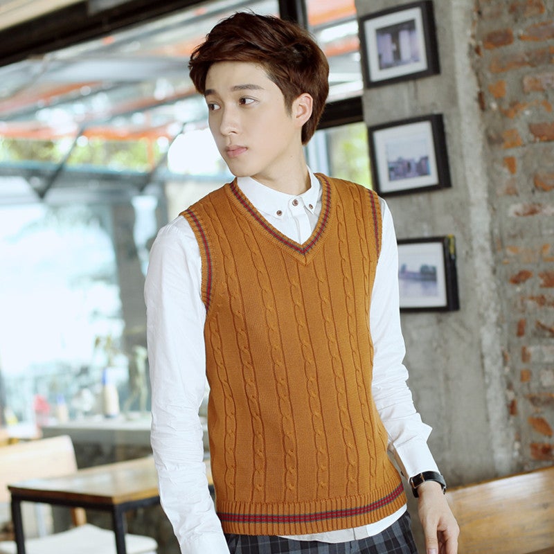 Mens Wool Vest Mens Knitted Vest Slim-fit Youth Sleeveless Sweater V-neck Thin Korean Mens Waistcoat Fashionable Light gray - Image 3