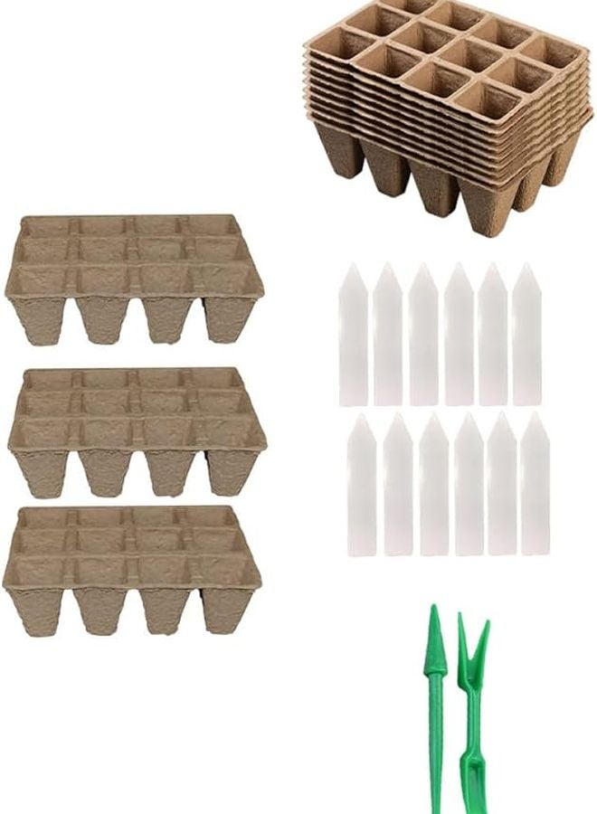 12 Grid Biodegradable Peat Pots with 12 Labels and 2 Seed Starters for Garden Planting - Image 2