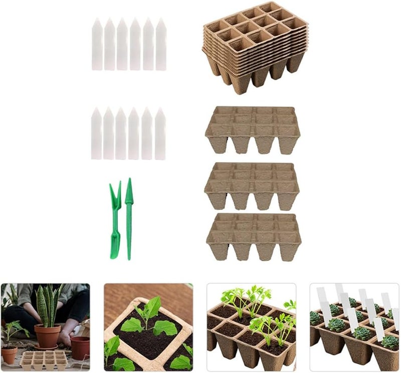 12 Grid Biodegradable Peat Pots with 12 Labels and 2 Seed Starters for Garden Planting - Image 4