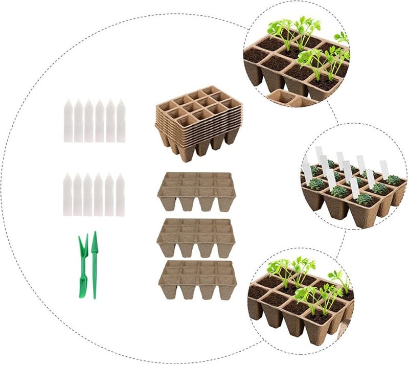 12 Grid Biodegradable Peat Pots with 12 Labels and 2 Seed Starters for Garden Planting - Image 5