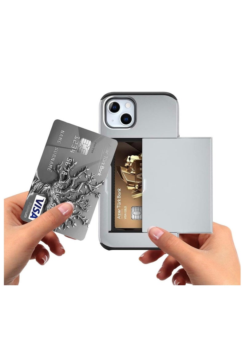 GULFLINK iPhone 15 Case with Card Holder Heavy Duty Protective Dual Layer Shockproof Hidden Card Slot Wallet Case Silver  - Image 2