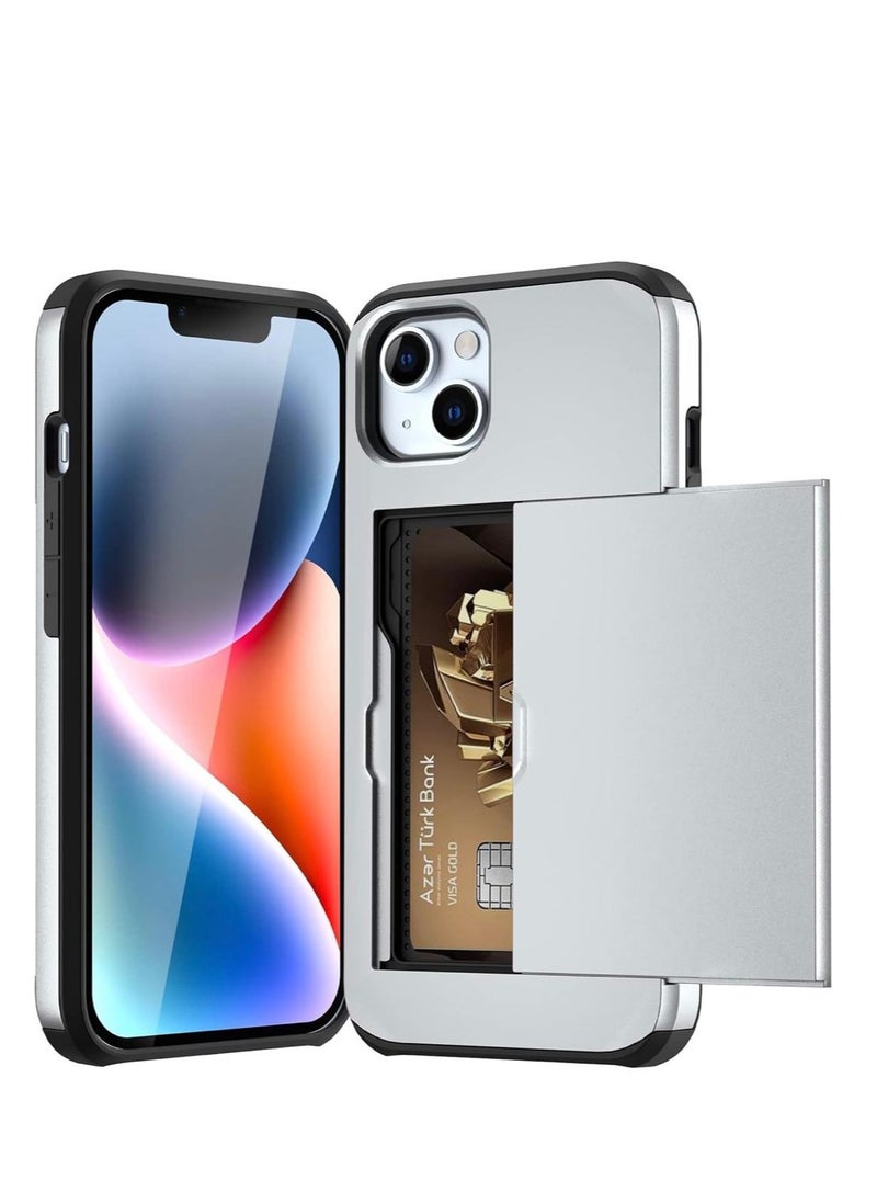 GULFLINK iPhone 15 Case with Card Holder Heavy Duty Protective Dual Layer Shockproof Hidden Card Slot Wallet Case Silver  - Image 3