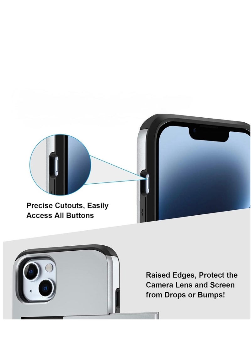 GULFLINK iPhone 15 Case with Card Holder Heavy Duty Protective Dual Layer Shockproof Hidden Card Slot Wallet Case Silver  - Image 4