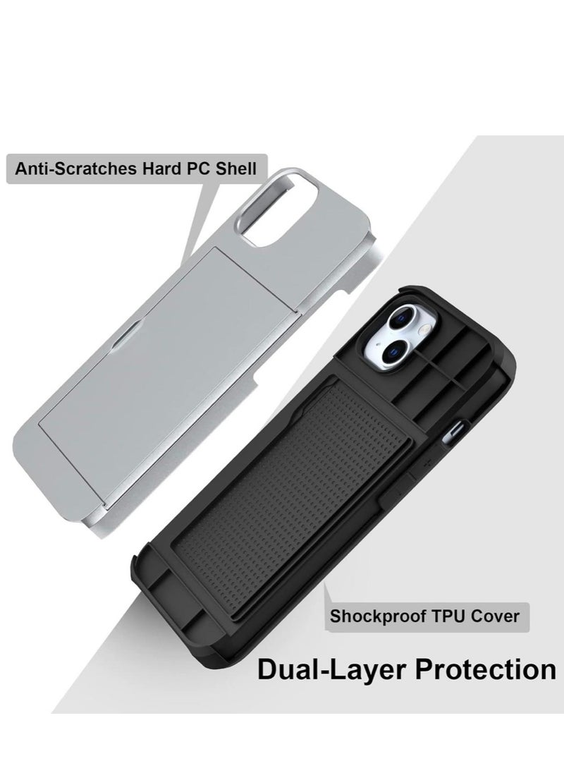 GULFLINK iPhone 15 Case with Card Holder Heavy Duty Protective Dual Layer Shockproof Hidden Card Slot Wallet Case Silver  - Image 5