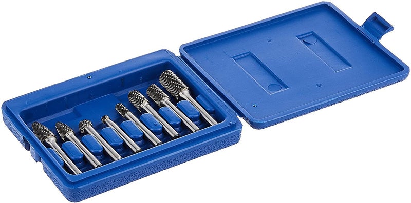 Astro Pneumatic Tool 2181 8Piece Double Cut Carbide Rotary Burr Set 14 Shank in Blow Molded Case
