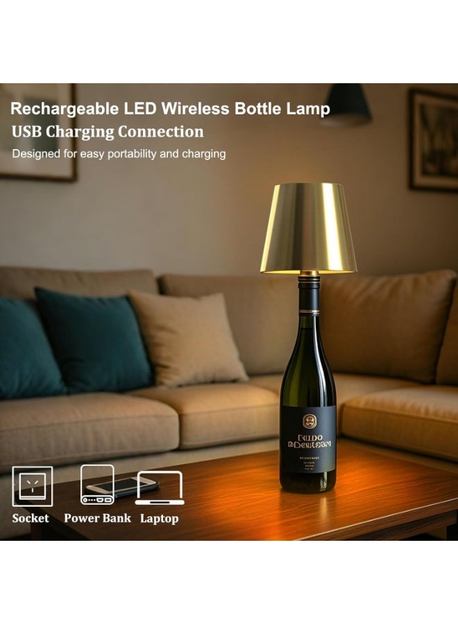 Meetion Wireless Bottle Lamp, 3 Color Stepless Dimming Wine Bottle Lamp, LED Rechargeable Touch Control Wireless Bottle Lampshade for Bedroom, Restaurant, Bar (Galvanized Gold, 1-Pack) - Image 3