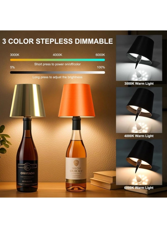 Meetion Wireless Bottle Lamp, 3 Color Stepless Dimming Wine Bottle Lamp, LED Rechargeable Touch Control Wireless Bottle Lampshade for Bedroom, Restaurant, Bar (Galvanized Gold, 1-Pack) - Image 2