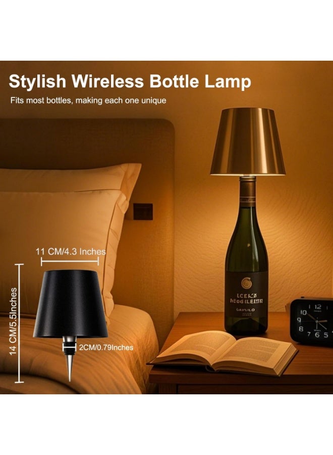 Meetion Wireless Bottle Lamp, 3 Color Stepless Dimming Wine Bottle Lamp, LED Rechargeable Touch Control Wireless Bottle Lampshade for Bedroom, Restaurant, Bar (Galvanized Gold, 1-Pack) - Image 5