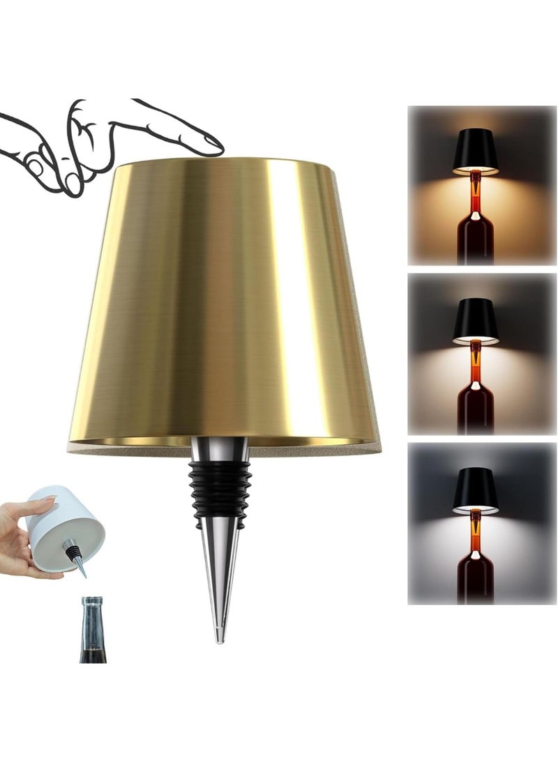 Meetion Wireless Bottle Lamp, 3 Color Stepless Dimming Wine Bottle Lamp, LED Rechargeable Touch Control Wireless Bottle Lampshade for Bedroom, Restaurant, Bar (Galvanized Gold, 1-Pack) - Image 1