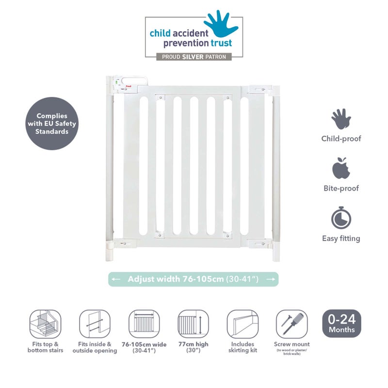 Fred Fred Safety Screw Fit Pure White Wood Baby Safety Gate to Fit Openings 75cm to 104cm  - Image 2