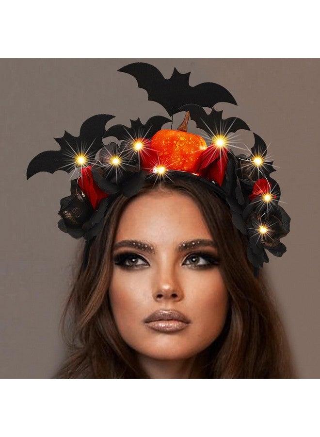 CAKURE Light Up Halloween Headband Led Glow Pumpkin Hairhoop Flash Bat Hair Band Rose Flower Headbands Light Up Hair Accessories For Women And Girls - Image 1