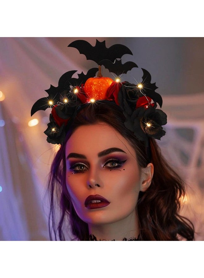 CAKURE Light Up Halloween Headband Led Glow Pumpkin Hairhoop Flash Bat Hair Band Rose Flower Headbands Light Up Hair Accessories For Women And Girls - Image 3
