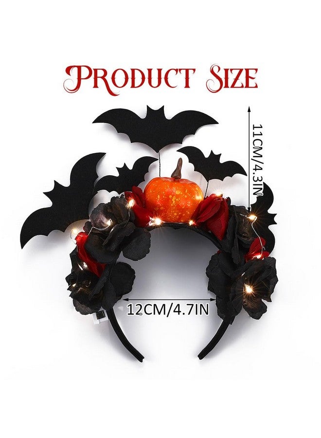 CAKURE Light Up Halloween Headband Led Glow Pumpkin Hairhoop Flash Bat Hair Band Rose Flower Headbands Light Up Hair Accessories For Women And Girls - Image 2