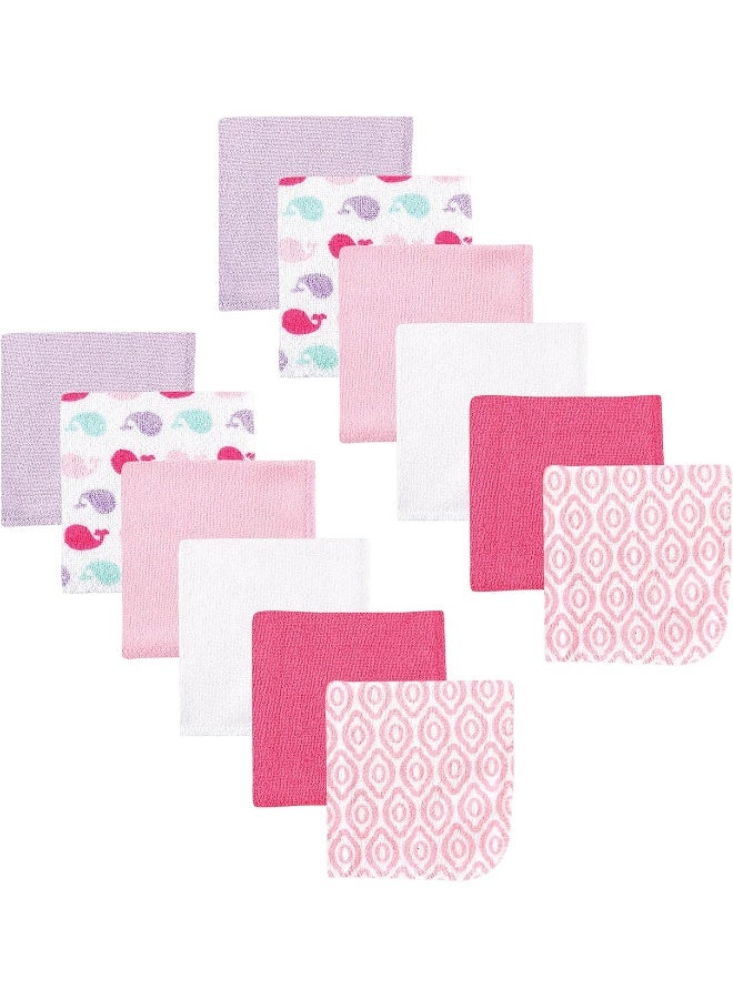 Luvable Friends Unisex Baby Cotton Rich Washcloths, Girl Whale, One Size - Image 2