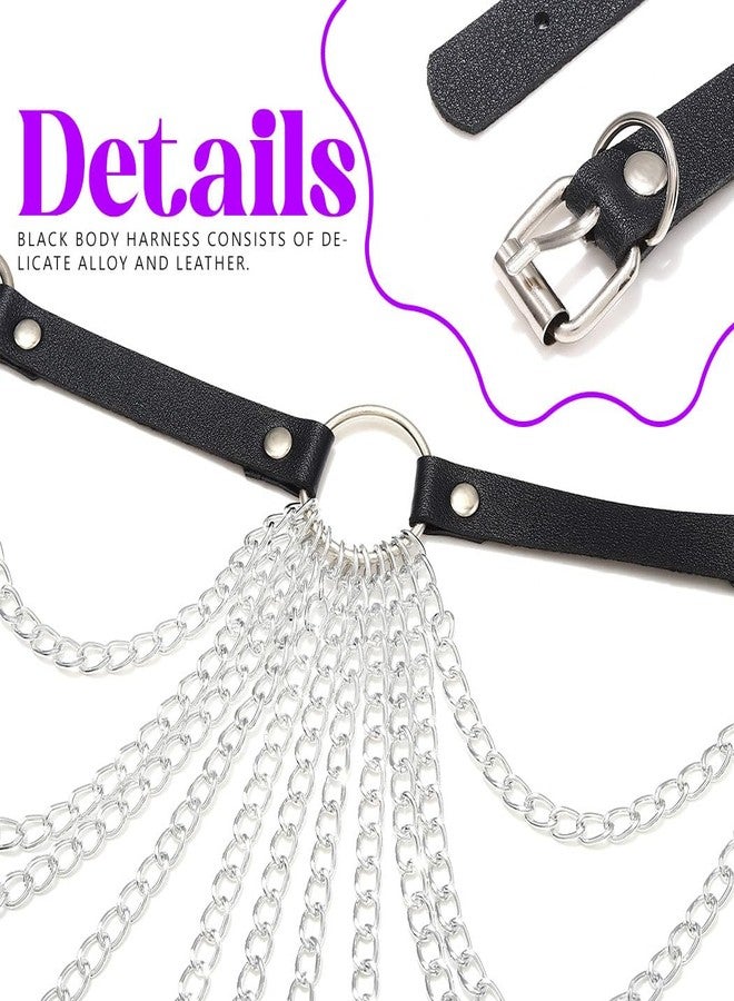 Reetan Punk Leather Body Chains Black Tassel Waist Chain Layered Ring Belt Belly Chains Rave Party Body Jewelry Accessories for Women and Girls - Image 2