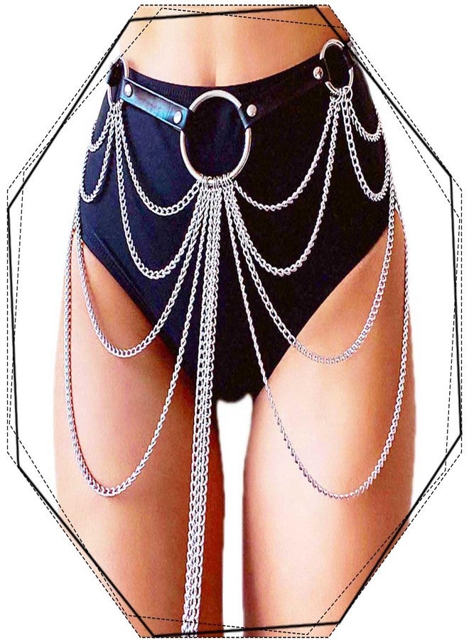 Reetan Punk Leather Body Chains Black Tassel Waist Chain Layered Ring Belt Belly Chains Rave Party Body Jewelry Accessories for Women and Girls - Image 1
