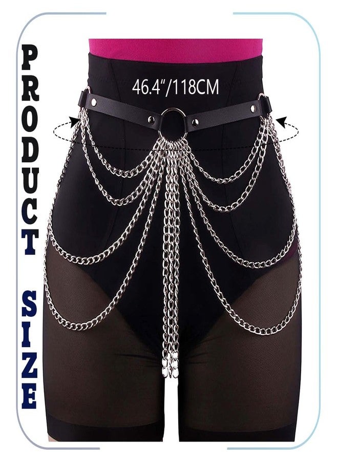 Reetan Punk Leather Body Chains Black Tassel Waist Chain Layered Ring Belt Belly Chains Rave Party Body Jewelry Accessories for Women and Girls - Image 4