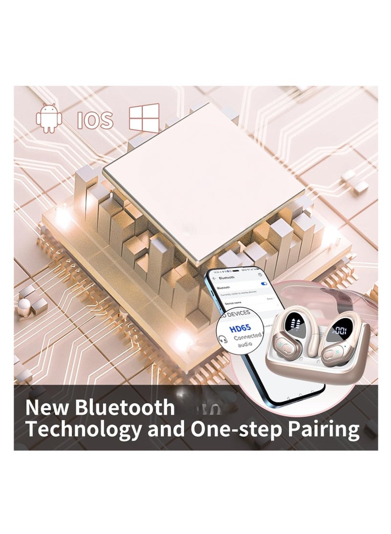 Wireless Earbuds 75hrs Bluetooth 5.4 Headphone Sport, 2025 Bluetooth Earbuds Stereo Deep Bass Over Ear Bud with Earhooks, ENC Noise Cancelling Mic, IPX7 Waterproof Earphone for Workout/RunningRose G - Image 4