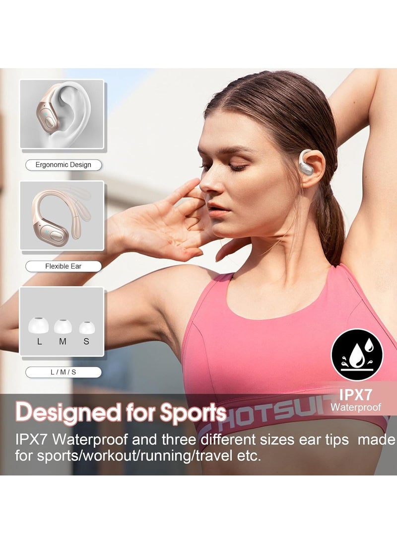 Wireless Earbuds 75hrs Bluetooth 5.4 Headphone Sport, 2025 Bluetooth Earbuds Stereo Deep Bass Over Ear Bud with Earhooks, ENC Noise Cancelling Mic, IPX7 Waterproof Earphone for Workout/RunningRose G - Image 3