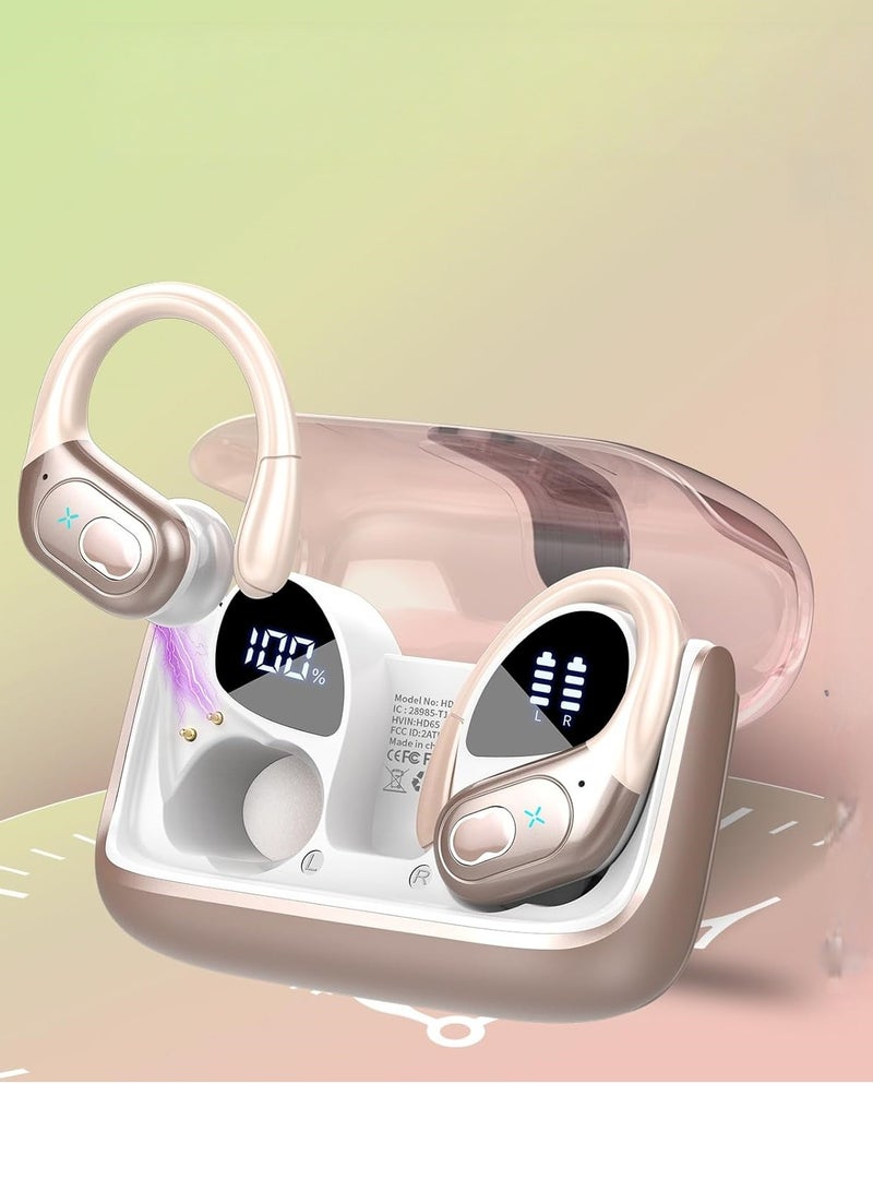 Wireless Earbuds 75hrs Bluetooth 5.4 Headphone Sport, 2025 Bluetooth Earbuds Stereo Deep Bass Over Ear Bud with Earhooks, ENC Noise Cancelling Mic, IPX7 Waterproof Earphone for Workout/RunningRose G - Image 2