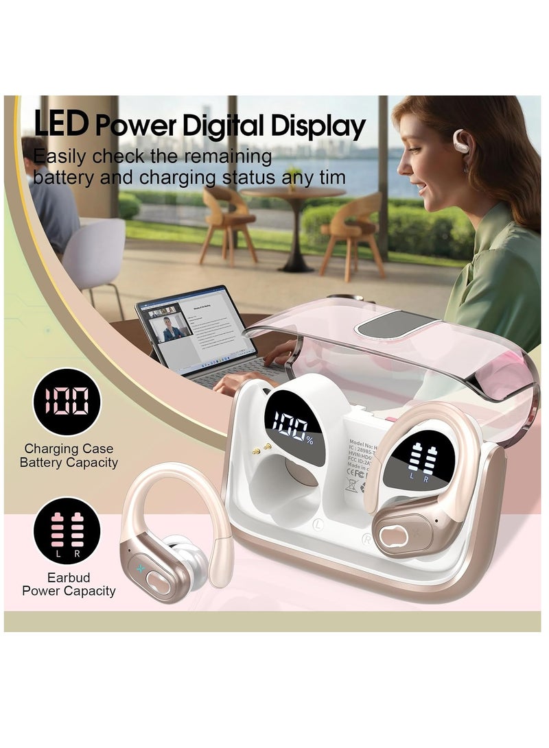 Wireless Earbuds 75hrs Bluetooth 5.4 Headphone Sport, 2025 Bluetooth Earbuds Stereo Deep Bass Over Ear Bud with Earhooks, ENC Noise Cancelling Mic, IPX7 Waterproof Earphone for Workout/RunningRose G - Image 5