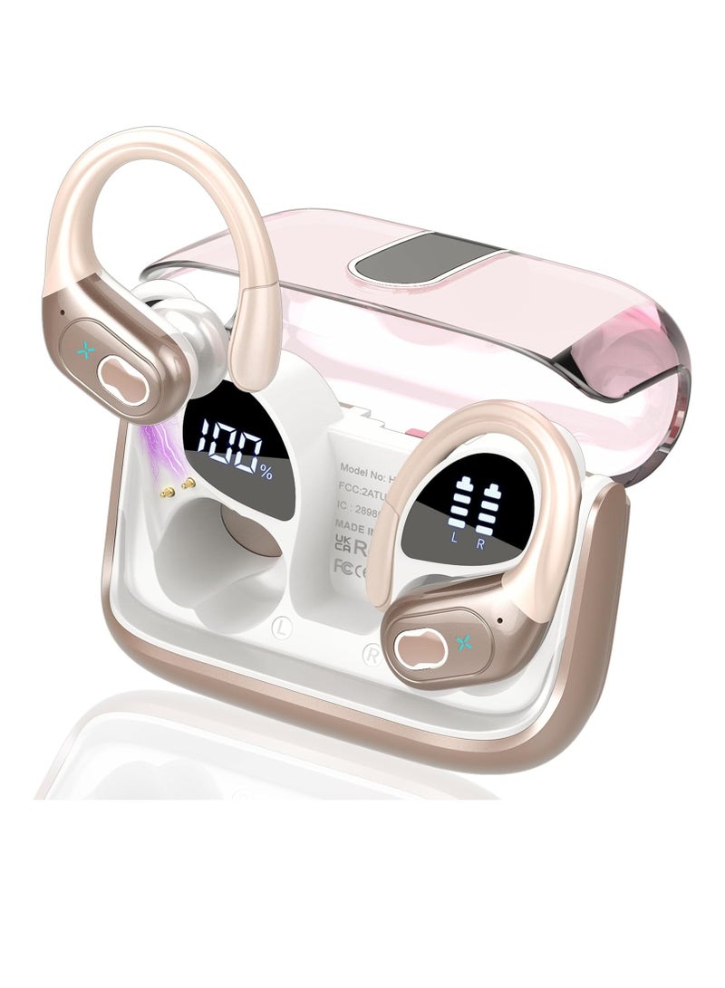 Wireless Earbuds 75hrs Bluetooth 5.4 Headphone Sport, 2025 Bluetooth Earbuds Stereo Deep Bass Over Ear Bud with Earhooks, ENC Noise Cancelling Mic, IPX7 Waterproof Earphone for Workout/RunningRose G - Image 1