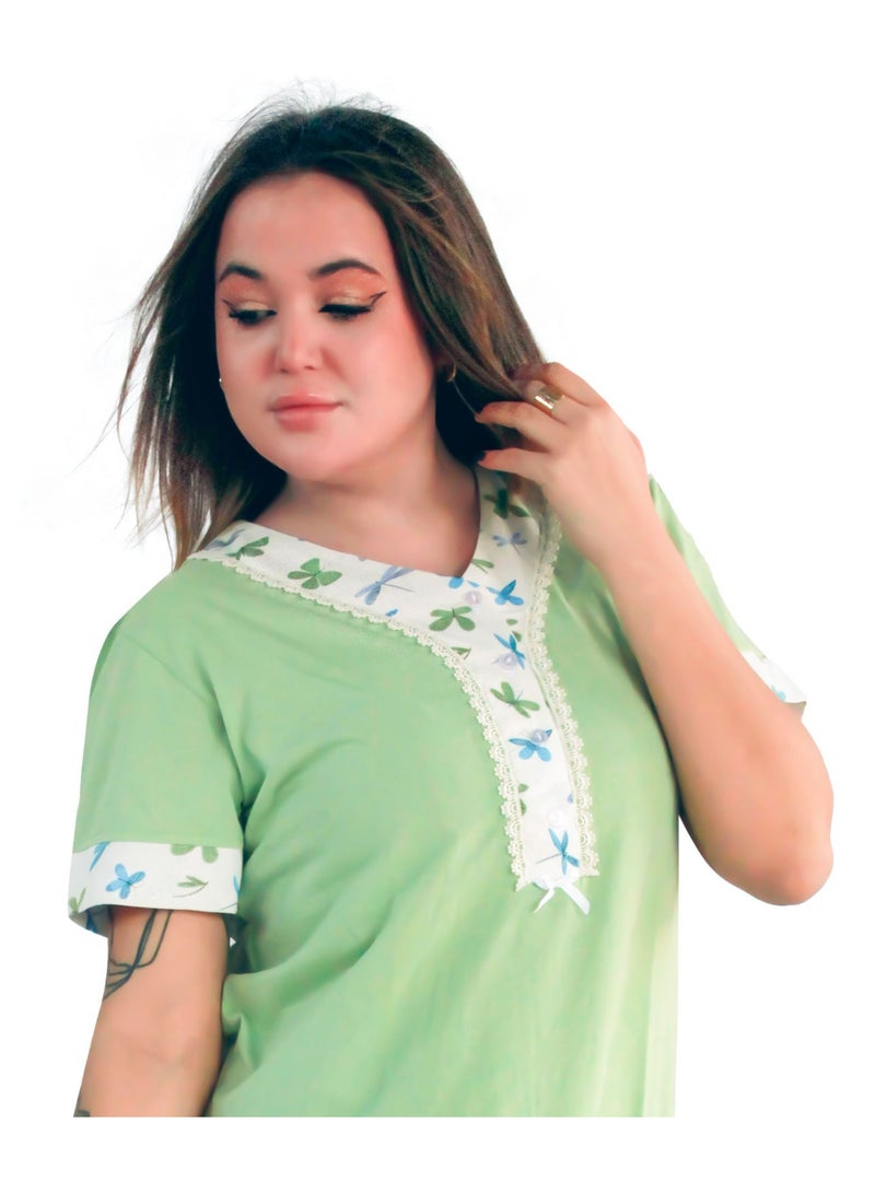Dadoush Dadosh Women's Long Nightgown, Rose Green Color, V Neck with Embroidery, Petit Abaya for Women Maxi Dress - Image 2