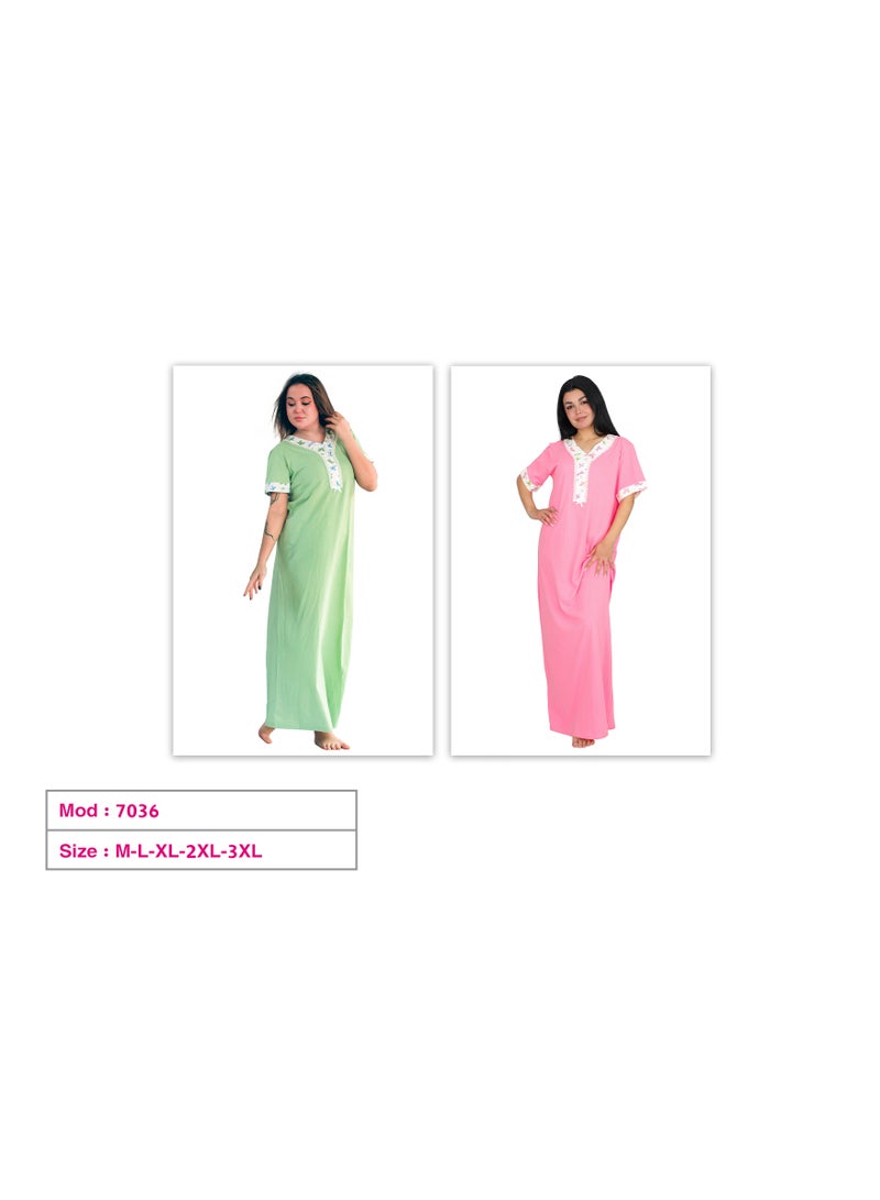 Dadoush Dadosh Women's Long Nightgown, Rose Green Color, V Neck with Embroidery, Petit Abaya for Women Maxi Dress - Image 3