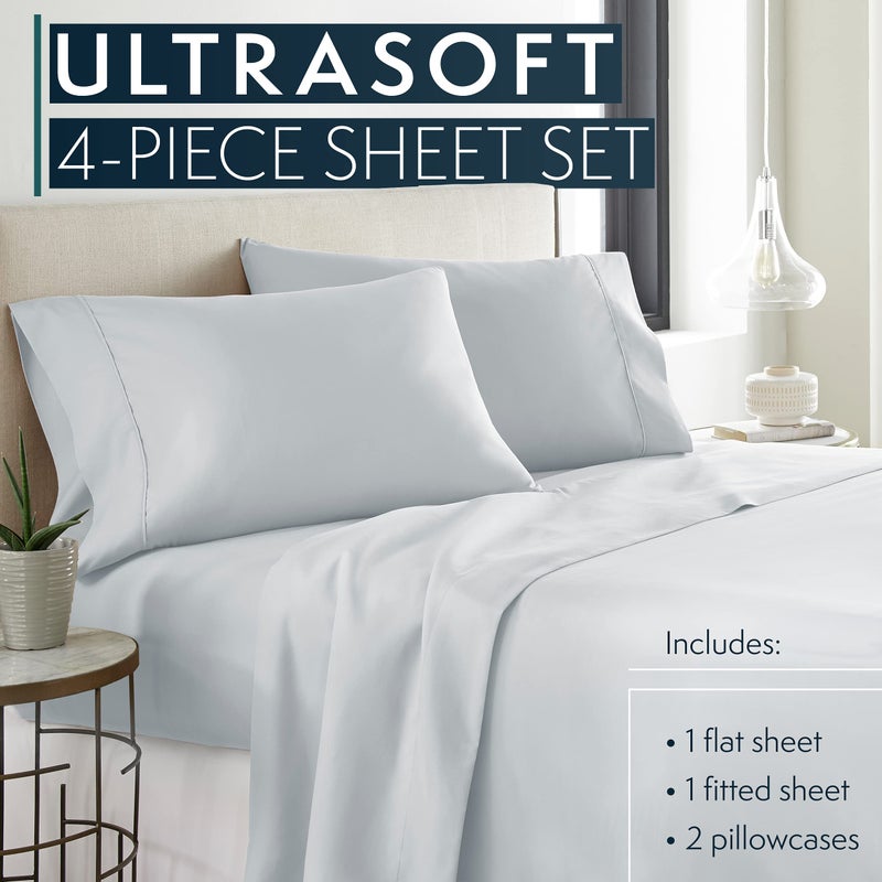 HC COLLECTION Bed Sheets Set Queen with 2 Pillowcases, Hotel Luxury Platinum 1800 Series Brushed Microfiber Deep Pocket Fitted Sheet, Fade Resistant Ultra Soft 4 Pcs Bedding for Hot Sleepers, Ice Blue - Image 2