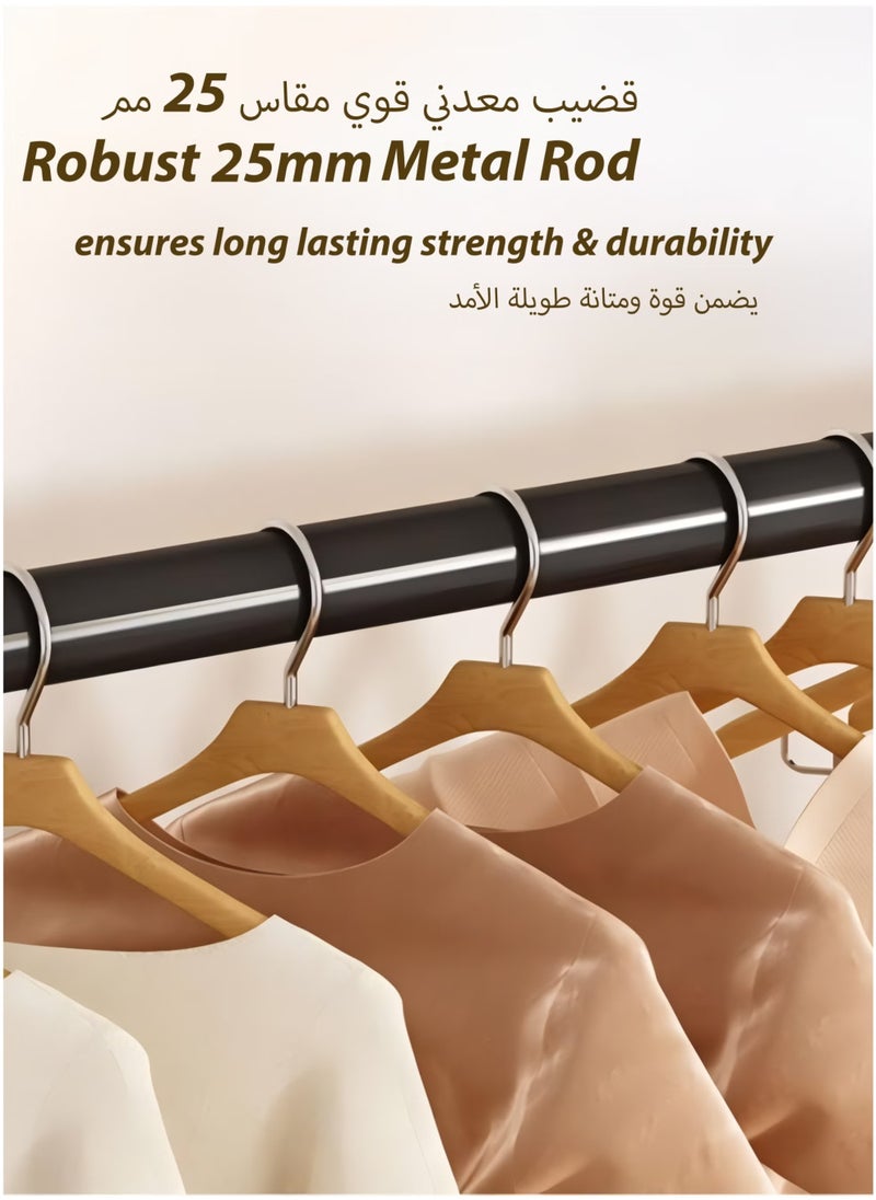 Double Rod Clothing Rack Heavy Duty Dual Layer Clothes Drying Stand Garment Organizer Open Armoire with 2 Tier Hanger Rails and Bottom Storage Shelf, Strong 25mm Steel Pipes, 60kg Load Large Capacity Featuring Two Horizontal Bars for Hanging Clothes, Laundry Room, Balcony, Bedroom Sheets, Quilts, Blanket, Coats, Skirts, Shirts, Hats, Sweaters Holder 100cm