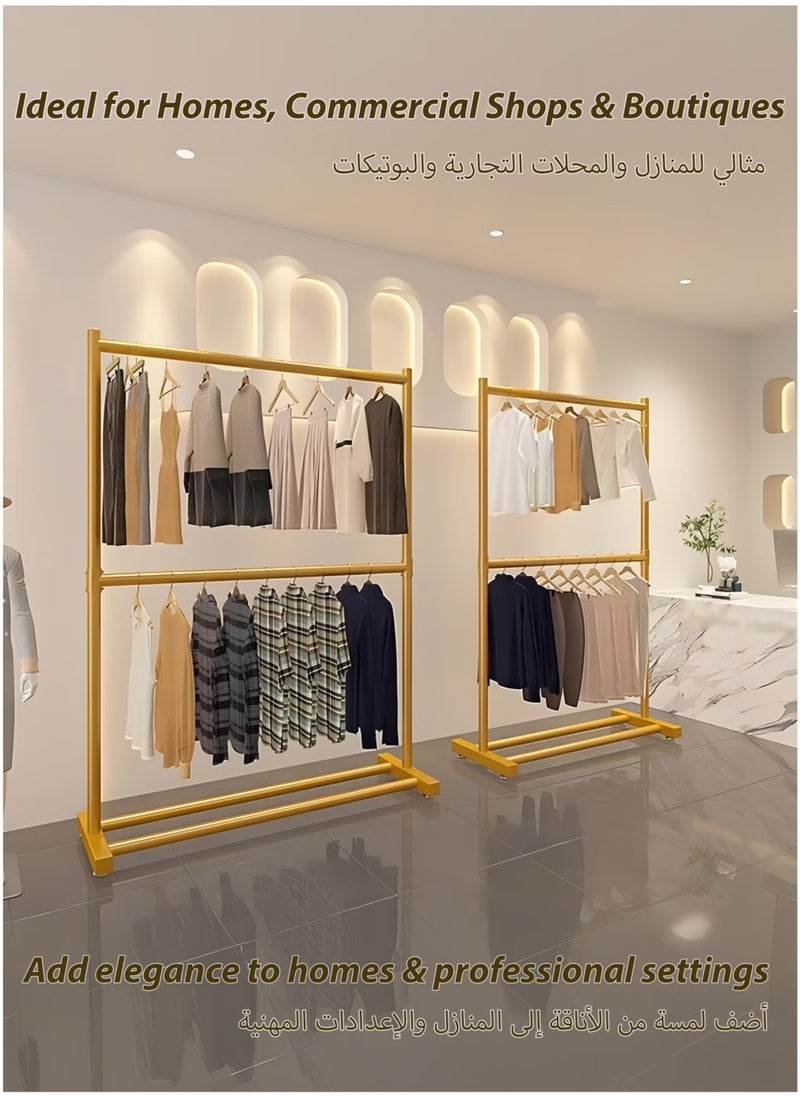 Double Rod Clothing Rack Heavy Duty Dual Layer Clothes Drying Stand Garment Organizer Open Armoire with 2 Tier Hanger Rails and Bottom Storage Shelf, Strong 25mm Steel Pipes, 60kg Load Large Capacity Featuring Two Horizontal Bars for Hanging Clothes, Laundry Room, Balcony, Bedroom Sheets, Quilts, Blanket, Coats, Skirts, Shirts, Hats, Sweaters Holder 100cm