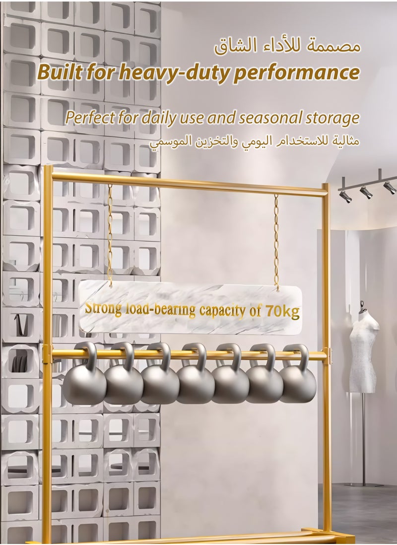 Double Rod Clothing Rack Heavy Duty Dual Layer Clothes Drying Stand Garment Organizer Open Armoire with 2 Tier Hanger Rails and Bottom Storage Shelf, Strong 25mm Steel Pipes, 60kg Load Large Capacity Featuring Two Horizontal Bars for Hanging Clothes, Laundry Room, Balcony, Bedroom Sheets, Quilts, Blanket, Coats, Skirts, Shirts, Hats, Sweaters Holder 100cm
