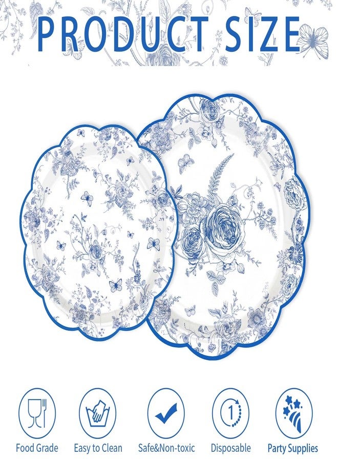 Grencian 200Pcs Blue and White Floral Party Supplies Blue Floral Paper Plates and Napkins Disposable Vintage Flower Scalloped Tableware Set for Something blue Bridal Shower Decoration Wedding Tea Party Serve50 - Image 3