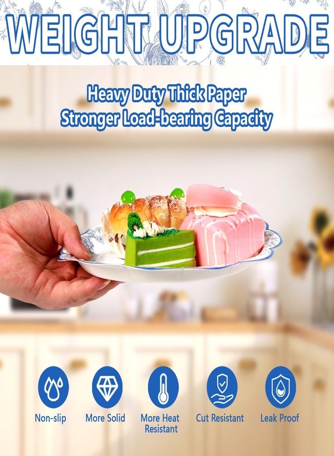 Grencian 200Pcs Blue and White Floral Party Supplies Blue Floral Paper Plates and Napkins Disposable Vintage Flower Scalloped Tableware Set for Something blue Bridal Shower Decoration Wedding Tea Party Serve50 - Image 5