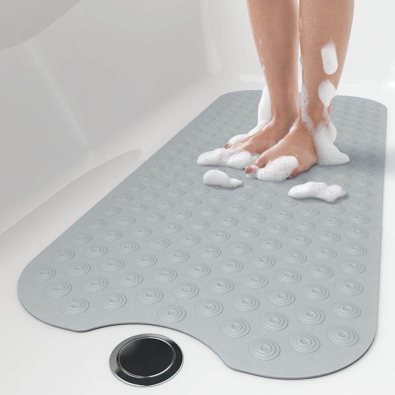 OTHWAY No Suction Cup Bath Mat 39x16 inch Extra Long BathmatPerfect for Ordinary or Refinished Bath Tubs Made of Nature RubberProtect Your Bathtub Grey