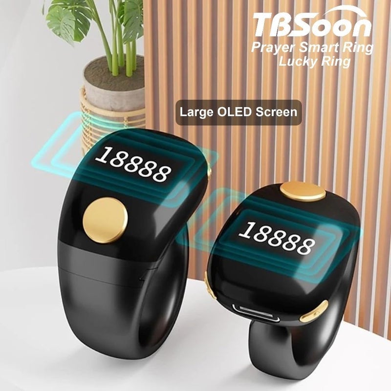 تي بي سون خاتم ذكي خفيف للتسبيح، عدادات لعد التسبيحات، خاتم ذكي لتوجيه الصلاة، روضة إلكترونية، خاتم رمز للمغفرة، ساعة ذكية، هدية لعيد الفطر وعيد الأضحى وشهر رمضان للرجال والنساء، اللون الأخضر. - Image 3