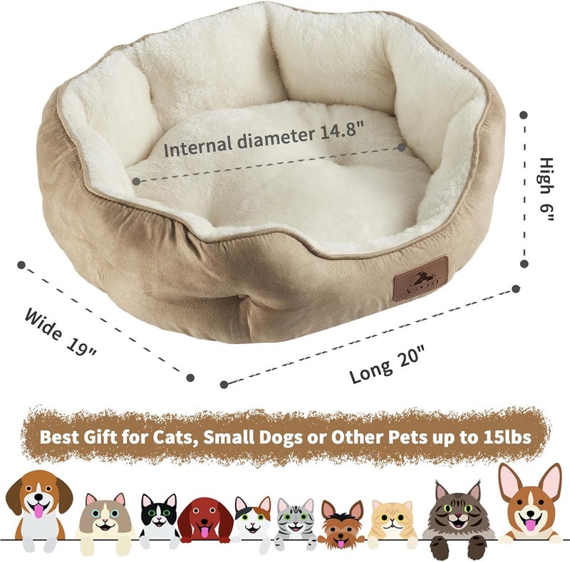 Asvin Small Dog Bed for Small Dogs, Cat Beds for Indoor Cats, Pet Bed for Puppy and Kitty, Extra Soft & Machine Washable with Anti-Slip & Water-Resistant Oxford Bottom, Light Brown, 20 inches - Image 3
