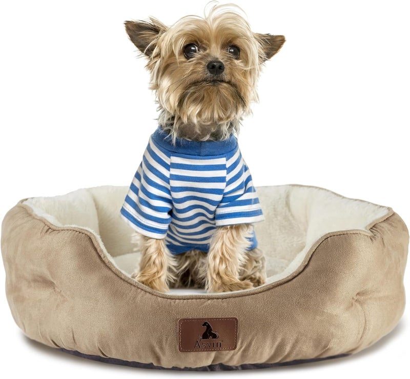 Asvin Small Dog Bed for Small Dogs, Cat Beds for Indoor Cats, Pet Bed for Puppy and Kitty, Extra Soft & Machine Washable with Anti-Slip & Water-Resistant Oxford Bottom, Light Brown, 20 inches - Image 2