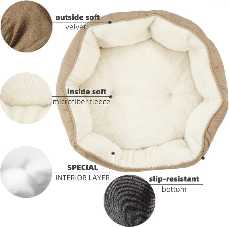 Asvin Small Dog Bed for Small Dogs, Cat Beds for Indoor Cats, Pet Bed for Puppy and Kitty, Extra Soft & Machine Washable with Anti-Slip & Water-Resistant Oxford Bottom, Light Brown, 20 inches - Image 4