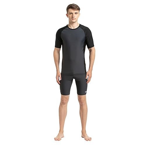 Speedo Men's Endurance 10 Short Sleeve Suntop - Oxid Grey & Black - Image 1