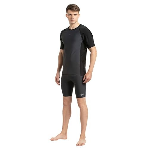 Speedo Men's Endurance 10 Short Sleeve Suntop - Oxid Grey & Black - Image 2